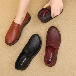 Casual Shoes Mom Leather For Woman Comfortable Spring Summer Black Loafer Mother Ladies Soft Sole Lazy Flats