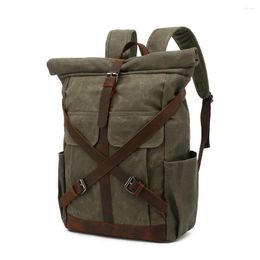 Backpack Vintage Genuine Leather Laptop Canvas For Men School Water Resistant Travel Rucksack