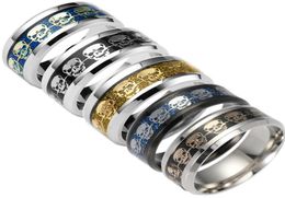 Fashion Rings For Men Gift Mens Jewelry Never Fade Stainless Steel Skull Ring Gold Filled Blue Black Skeleton Pattern Man Biker4201452