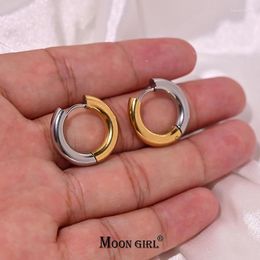 Hoop Earrings Gold Silver Colour Stainless Steel Simple Fashion Women Ear Buckle No Fading Hip Hop Jewellery Accessories MOON GIRL
