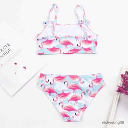 Two-Pieces 2-8 Years Kids Girls Swimsuit Children Print Bow Deco Bikini Set Summer Baby Kids Girl Biquini Beachwear Swimming Suit Swimwear