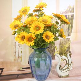 Decorative Flowers 9 Heads Artificial Sunflower Bouquet Silk Craft Daisy Flower Fake Plastic Plant Wedding Home Party Garden Spring Festival