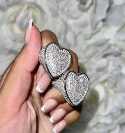 Micro Pave CZ Full Finger Ring For Women Big Heart Shaped Valentine039s Gift Ice Out Bling Cocktail Rings8344265