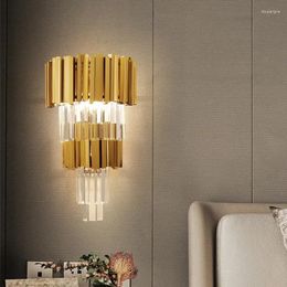 Wall Lamp Modern Gold Crystal LED Bedside Bedroom Living Room Indoor Lighting Home Decoration