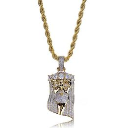 Fashion Copper Gold Colour Plated Iced Out Jesus Face Pendant Necklace Micro Pave Big CZ Stone Hip Hop Bling Jewelry2165186