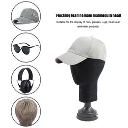2X Flocking Foam Mannequin Head Model Photography Props Adult Mannequin Head Mold Wigs Glasses Hat Display Holder Black