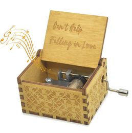 Hand-Cranked Music Box Vintage Wooden Engraving Can't Help Falling in Love Music Box Birthday Presents Valentines Day Gift