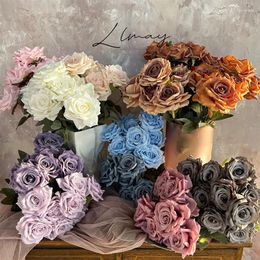 Decorative Flowers 9 Heads Diamond Rose Bouquet Artificial Flower Bunch European Wedding Arrangement Home Decor Po Props Party Gift