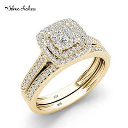 2pcs Engagement Rings for Women Original 925 Sterling Silver Ring Set 14k Gold Plated Bridal 2Ct Round Cut Lab Diamond Jewelry 240407