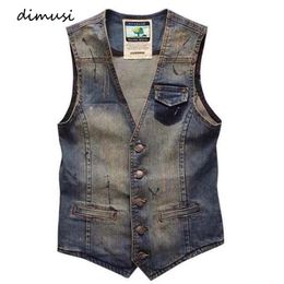 DIMUSI Mens Denim Vest Brand Jeans Men Cowboy Vintage Casual Sleeveless Holes Personalized Cardigan Men Overcoats Clothing 240408