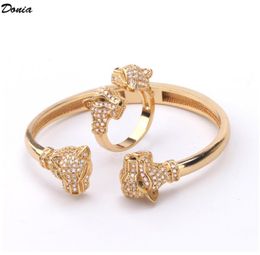 Donia jewelry luxury bangle European and American fashion exaggerated classic double panther head inlaid zircon bracelet set desig7793884