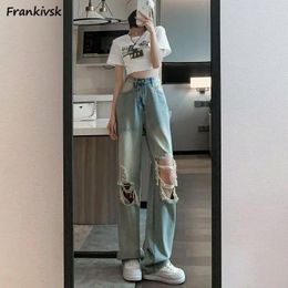 Women's Jeans Women Korean Style All-match High Street Vintage Washed Denim Trousers Hole Hollow Out Fashion Summer Simple Daily