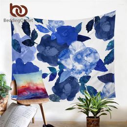 Tapestries BeddingOutlet Flowers Tapestry Wall Hanging Watercolour Aet Decorative Carpet Leaf Bedspreads Blue Bed Sheets 150x200cm