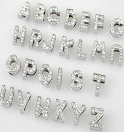 Whole 10mm 130pcslot AZ full rhinestones Slide letters DIY Alphabet Charm Accessories fit for 10mm pet collar keychains1317918