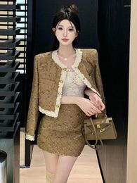 Work Dresses High Street French Luxury Small Fragrance Two Piece Set For Women Short Jacket Coat Skirt Suits Autumn Winter 2 Outfits
