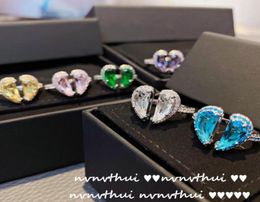 Wedding Rings Bright Blue Rhinestone Peach Heart Gem Open Ring Princess Pink Zircon Split Love Women Joint RingWedding5763363