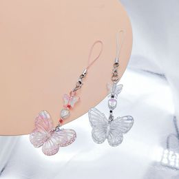 Butterfly Beaded Charm Pendant Chain Y2K Phone Straps Pocket Keychain Strap