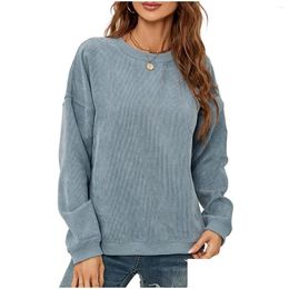 Womens Hoodies Sweatshirts Crewneck Oversized Corduroy Sweatshirt Long Sleeve Loose Fit Plover Tunic Tops Trendy Fall Clothes Drop Del Dhvua