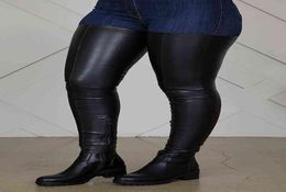 Big Size 43 Black Over Knee High Boots Stretch Fabric Fit All Size Ladies Round Toe Thigh High Long Boots Low Chunky Heel Y11264538289