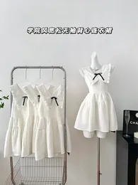 Casual Dresses French Elegance Women White Fairy Dress Thin Fashion Party Prom Bow Kpop A-Line 2000s Aesthetic Sweet Streetwear Mori Girl