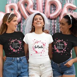 Team Bride Squad Tops Bridesmaid T-shirt Spanish Girl Bridal Wedding Bachelorette Hen Party Tshirt Women EVJF Flower Crown Tees