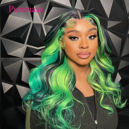 13x6 Green Splice Colour Body Wave Lace Front Human Hair Wigs For Black Women 360 Lace Frontal Wig 30 Inch 13x4 Closure Wig