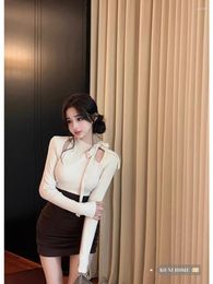 Casual Dresses Korean Fashion Sexy Hollow Out Design Color Block Dress Women's Spring Style Wrapped Hip Short Female Clothing