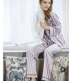 Home Clothing High Quality Women's Autumn Satin Silk Stripe Star Print Pajamas Set 5 Pieces Ladies Sleepwear Nightwear Suit