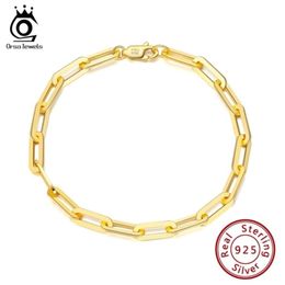ORSA JEWELS 14K Gold Plated 925 Sterling Silver Paperclip Link Chain Bracelets for Women Men Bracelet Jewellery SB109 2202228722754