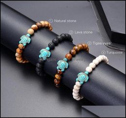 Charm Bracelets Sea Turtle Beads Strand Bracelets For Women Men Classic Lava Stone Tiger Eye Turquoise Elastic Friendshi Dh28839113