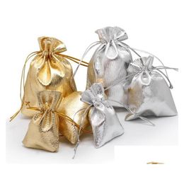 Jewellery Pouches, Bags 7X9 9X12 10X15Cm 13X18Cm Adjustable Packing Gold Sier Colour Dstring Bag Dable Organza Wedding Gift Pouches Drop Dhxy2