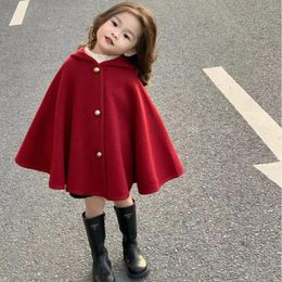 Jackets Shawl Autumn Spring Girls Coat Baby Children Clothing Personality Tide Korean Fashionable Hooded Red Cloak 2024