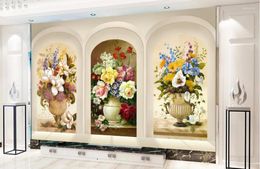 Wallpapers TV Backdrop Europe Style Arches Painting Flowers 3d Wallpaper Flower Mural