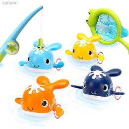 Bath Toys Magnet Baby Bath Fishing Toys Wind-up Swimming Whales Bathtub Toy Fishing Game Water Tub Toys Set with Fishing Pole Net for Kids 240413