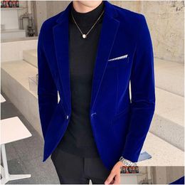 Men'S Suits & Blazers Mens Brand Clothing Men Golden Veet Suitmale Slim High Quality Business Blazersgrooms Wedding Dress Jacket Drop Dhir3