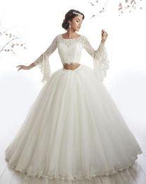 Arabic Style Ivory Lace Long Sleeve Two Piece Quinceanera Dresses Gowns vestidos de 15 anos debutante Ball Gown Long Prom evening 8873439