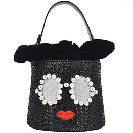 Shoulder Bags Women's Straw Handbags Female Fashion Design Peal Bucket Woven Cartoon Crossbody Bag For Ladies 2024 High Quality