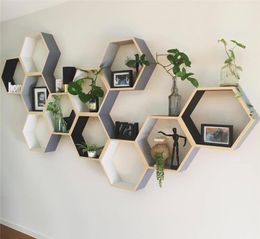 Nordic Shelf Wooden Wall Hanging Rack Honeycomb Hexagon Shelves for Baby Child Bedroom Dekoration Y2004291303108