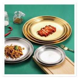 Plates 304 Stainless Steel Plate Korean Style Barbecue Disc Simple Tray Western High Appearance