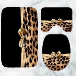 Bath Mats Trendy Pink Ribbon Leopard Print Bathroom Mat Set Cheetah Rug For Toilet Floor Bathtub Carpet 3PCS Home Decor