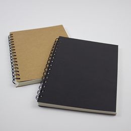 Vintage Kraft Paper Spiral Sketchbook Journal Planner Diary Notebook for Students Office Writing Drawing (Black Cover)