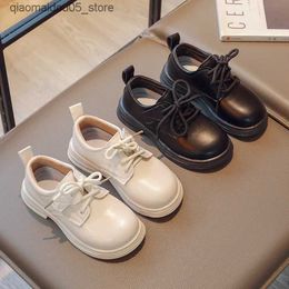 Sneakers Children Leather Shoes Kids Flats Casual Shoe Boys Girls Black Platform School Autumn Shoe Lace-up Pure Design Fashion Q240413