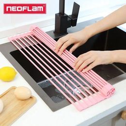 Kitchen Storage Neofram Foldable Drainage Rack Tableware Dishes Chopsticks Silicone Dishwashing Basin