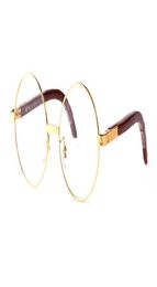 Fashion Full Alloy frames Round Glasses for Men Women Vintage Gold Metal White Wood Bamboo Buffalo Sunglasses With Boxes8279604