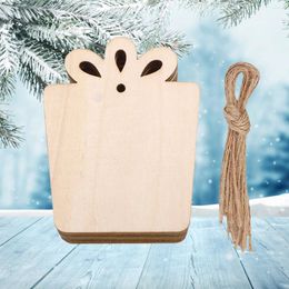 Decorative Figurines 10PCS Gift Box Shape Hanging Decor Wooden Ornament Xmas Tree Party Pendant For Home Christmas With Rope