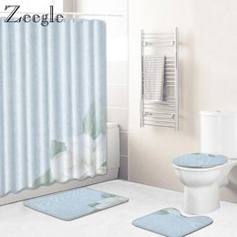 Bath Mats Zeegle Mat Set Non Slip Toilet Cover Seat Foot Absorbent Flannel Pedestal Rug Washable 4pcs Bathroom Curtain