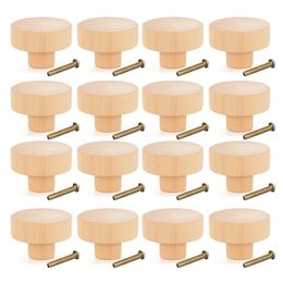 16Pcs Furniture Wooden Knob Screw Mount Natural Wood Elegant Single Hole Round Closet Cabinet Drawer Pull Handle Replacement