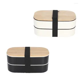 Dinnerware Wheat Straw Wooden Lid Lunch Box Microwaveable Double-Layer Japanese Compartment