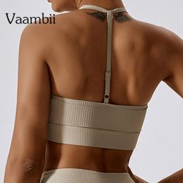 Bras Backless Sport Top Gym Workout Tops Seamless Ribbed Push Up Bra Women's Tube Top Beauty Back Bralette Athletic Wear For Women