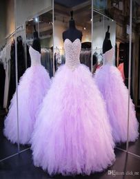 Lavender Quinceanera Dresses Ball Gown Corset Crystals Pearls Ruffles Tulle Lace Up Back Pageant Gowns For Girls Sweetheart Prom D7631776
